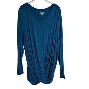 Lane Bryant Womens Knotted Waist Knit Top Plus Size 18/20 Dark Teal Long Sleeve